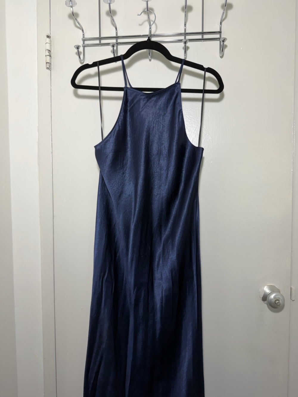 Babaton Lato Navy Satin Halter Maxi Dress